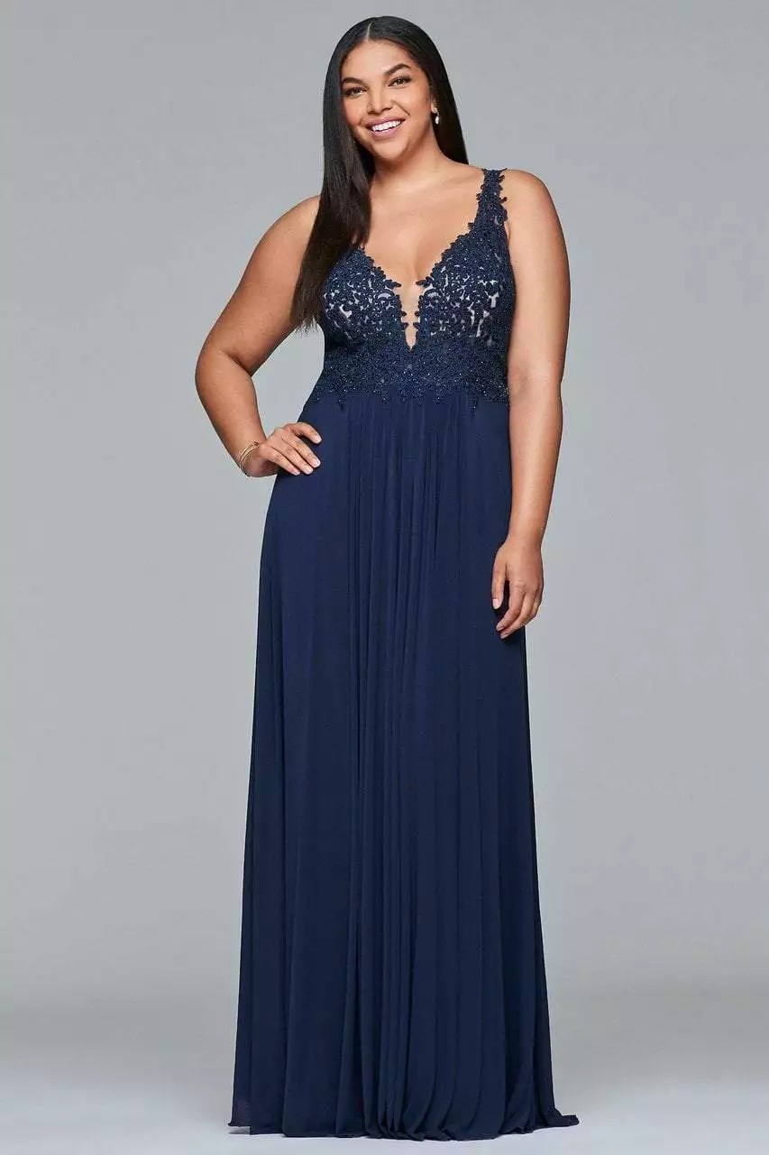 Faviana - 9428 Sleeveless Lace Embroidered Plus Size Dress 3 Faviana - 9428 Sleeveless Lace Embroidered Plus Size Dress