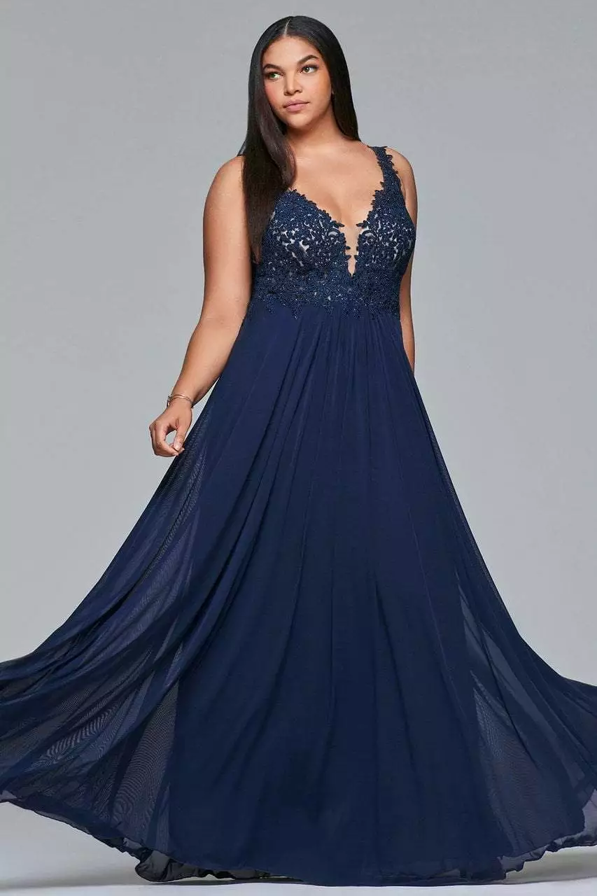 Faviana - 9428 Sleeveless Lace Embroidered Plus Size Dress 5 Faviana - 9428 Sleeveless Lace Embroidered Plus Size Dress - Image 3