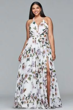 Faviana - 9431 Floral Print V-neck A-line Dress -Wedding Dresses shop online faviana 9431 floral print v neck a line dress bridesmaid dresses 28968006680659