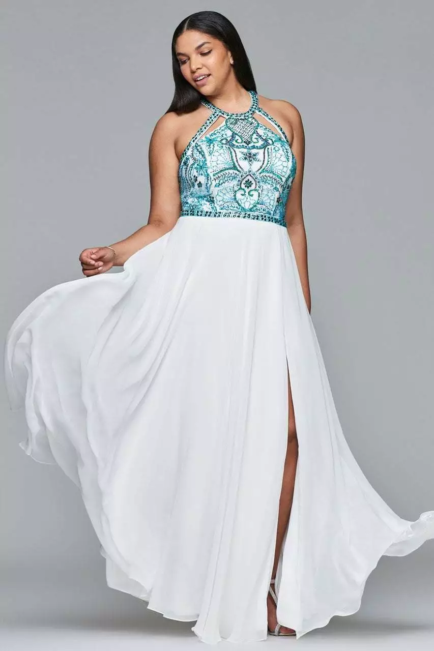 Faviana - 9434 Beaded Halter A-line Dress 5 Faviana - 9434 Beaded Halter A-line Dress - Image 3