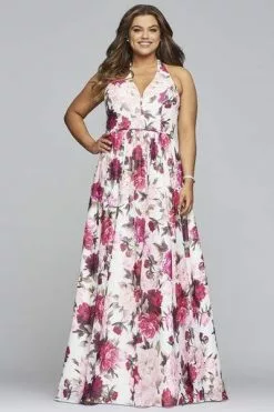 Faviana - 9468 Floral Halter A-Line Evening Dress