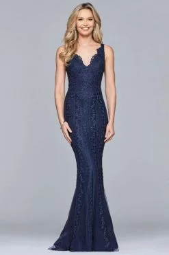 Faviana - Embroidered Lace Evening Gown S8089 -Wedding Dresses shop online faviana embroidered lace evening gown s8089 special occasion dress 0 navy navy 10701253738579