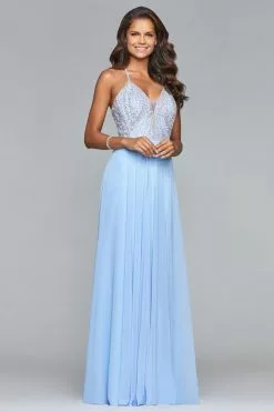 Faviana - S10041 Beaded Deep V-neck Chiffon Dress