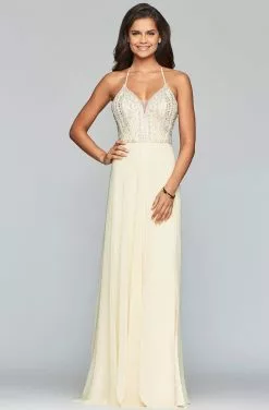 Faviana - S10041 Beaded Deep V-neck Chiffon Dress -Wedding Dresses shop online faviana s10041 beaded deep v neck chiffon dress prom dresses 13719112712275
