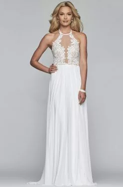 Faviana - S10203 Lace Applique Illusion Halter Evening Dress -Wedding Dresses shop online faviana s10203 lace applique illusion halter evening dress evening dresses 00 ivory 13719238443091