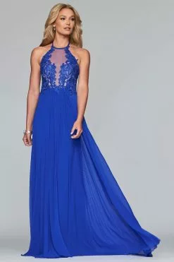 Faviana - S10203 Lace Applique Illusion Halter Evening Dress -Wedding Dresses shop online faviana s10203 lace applique illusion halter evening dress evening dresses 00 royal 10701649576019