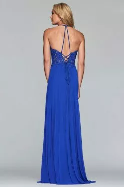 Faviana - S10203 Lace Applique Illusion Halter Evening Dress -Wedding Dresses shop online faviana s10203 lace applique illusion halter evening dress evening dresses 10701678411859