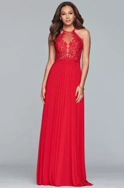 Faviana - S10203 Lace Applique Illusion Halter Evening Dress -Wedding Dresses shop online faviana s10203 lace applique illusion halter evening dress evening dresses 13719238475859