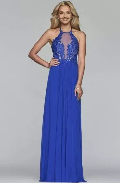 Faviana - S10203 Lace Applique Illusion Halter Evening Dress -Wedding Dresses shop online faviana s10203 lace applique illusion halter evening dress evening dresses 13719238508627