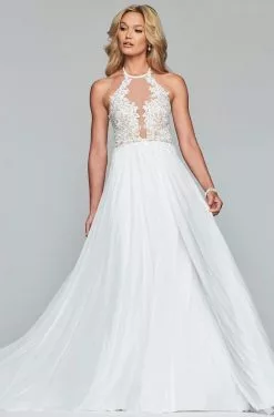 Faviana - S10203 Lace Applique Illusion Halter Evening Dress -Wedding Dresses shop online faviana s10203 lace applique illusion halter evening dress evening dresses 28060270919763