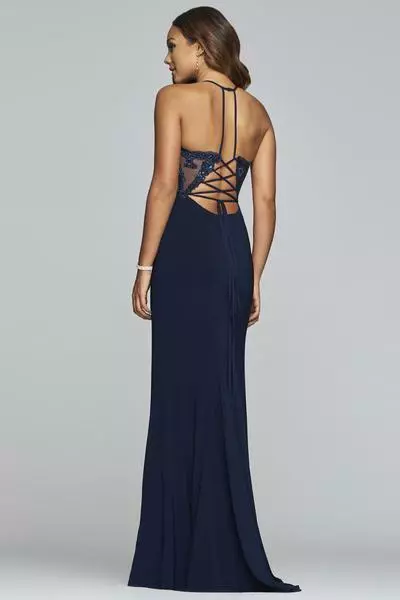 Faviana - S10273 Applique Deep V-neck Jersey Fitted Dress 4 Faviana - S10273 Applique Deep V-neck Jersey Fitted Dress - Image 2