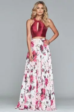 Faviana - S10277 Two Piece Jewel Floral Dress With Back Bow
