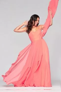 Faviana - S10434 Ruffled Scoop A-Line Evening Dress 9 Faviana - S10434 Ruffled Scoop A-Line Evening Dress -Wedding Dresses shop online faviana s10434 ruffled scoop a line evening dress bridesmaid dresses 00 sorbet 13438384930899