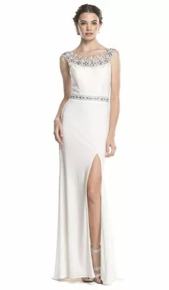Aspeed Design - Fitted Illusion Bateau Evening Dress