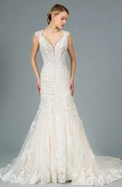 GLS By Gloria - GL1802 Embroidered Deep V-neck Trumpet Dress