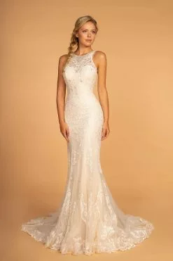 GLS By Gloria - GL2597 Embellished Lace Halter Trumpet Gown