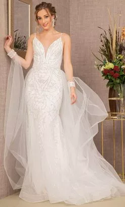 GLS By Gloria GL3157 - Embellished Tulle Trumpet Gown