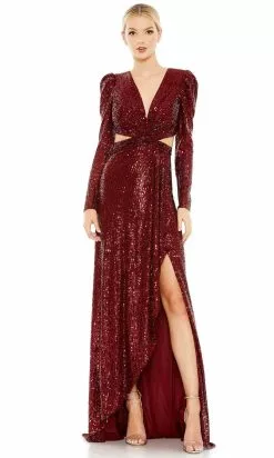 Ieena Duggal 26739 - Long-Sleeved Sequined Evening Gown -Wedding Dresses shop online ieena duggal 26739 long sleeved sequined evening gown prom dresses 0 wine 31150118207571