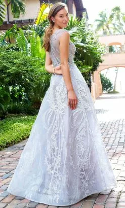 Ivonne D 122D61W - Illusion Neck Formal Gown -Wedding Dresses shop online ivonne d 122d61w illusion neck formal gown evening dresses 31900736225363