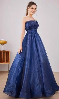 J'Adore Dresses J21035 - Strapless Organza A-Line Long Dress -Wedding Dresses shop online j adore dresses j21035 strapless organza a line long dress special occasion dress 2 navy 30977360920659