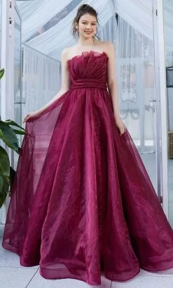J'Adore Dresses J21035 - Strapless Organza A-Line Long Dress -Wedding Dresses shop online j adore dresses j21035 strapless organza a line long dress special occasion dress 2 wine 30977360887891