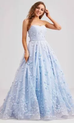J'Adore Dresses J23033 - Strapless Floral Applique Evening Dress -Wedding Dresses shop online j adore dresses j23033 strapless floral applique evening dress special occasion dress 2 light blue 32346681802835