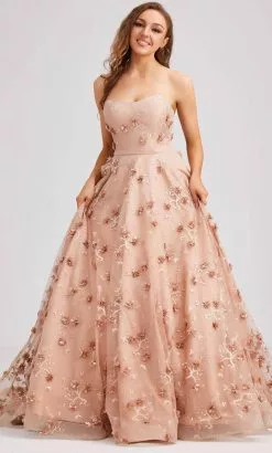 J'Adore Dresses J23033 - Strapless Floral Applique Evening Dress -Wedding Dresses shop online j adore dresses j23033 strapless floral applique evening dress special occasion dress 2 misty rose 32346681671763