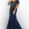 Jasz Couture - 7310 Embellished Feathered Trumpet Dress