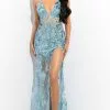 Jasz Couture - 7367 Embroidered Sheer Sleeveless V-Neck Dress