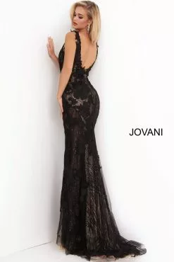Jovani - 02444 Floral Embroidered Lace Deep V-neck Trumpet Dress -Wedding Dresses shop online jovani 02444 floral embroidered lace deep v neck trumpet dress evening dresses 15466317217875