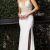 Jovani - 02716 Embroidered Deep V Neck Dress With Slit