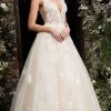 Jovani - 06286 Sheer Floral Applique Bodice Tulle Ballgown -Wedding Dresses shop online jovani 06286 sheer floral applique bodice tulle ballgown bridal dresses 00 cream 28307995852883