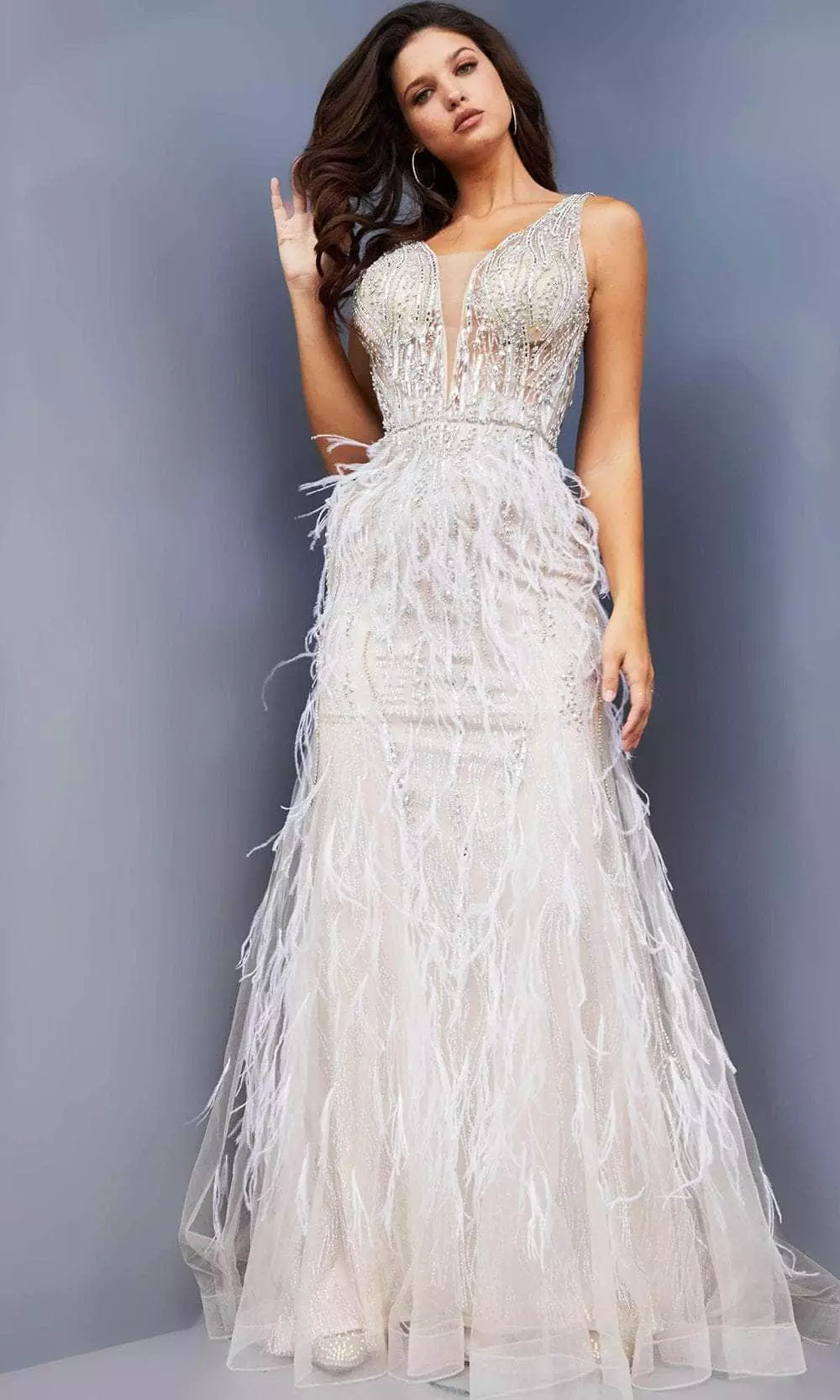 Jovani 08144 - Feathered Trumpet Prom Dress 6 Jovani 08144 - Feathered Trumpet Prom Dress - Image 4