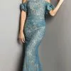 Jovani 23813 - Off Shoulder Lace Evening Gown -Wedding Dresses shop online jovani 23813 off shoulder lace evening gown evening dresses 00 teal 31163333607507