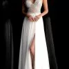 Jovani - 66925 Beaded Plunging V-neck Chiffon A-line Dress -Wedding Dresses shop online jovani 66925 beaded plunging v neck chiffon a line dress prom dresses 00 off white 7686765019219