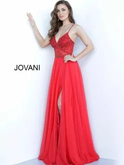 Jovani - 66925 Beaded Plunging V-neck Chiffon A-line Dress -Wedding Dresses shop online jovani 66925 beaded plunging v neck chiffon a line dress prom dresses 00 red 28532034895955