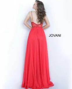 Jovani - 66925 Beaded Plunging V-neck Chiffon A-line Dress -Wedding Dresses shop online jovani 66925 beaded plunging v neck chiffon a line dress prom dresses 28532036206675