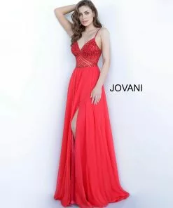 Jovani - 66925 Beaded Plunging V-neck Chiffon A-line Dress -Wedding Dresses shop online jovani 66925 beaded plunging v neck chiffon a line dress prom dresses 28532036796499