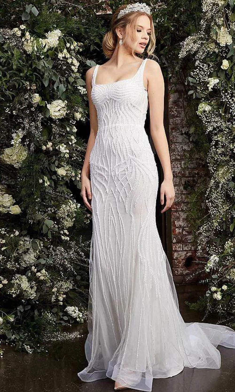 Jovani Bridal - JB06666 Embellished Square Sheath Bridal Dress 6 Jovani Bridal - JB06666 Embellished Square Sheath Bridal Dress - Image 4
