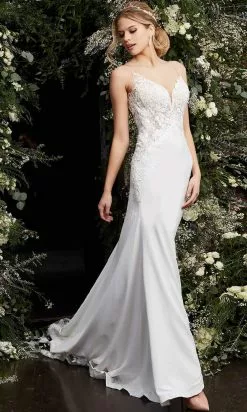 Jovani Bridal - JB07201 Lace Detailed Sheath Bridal Gown -Wedding Dresses shop online jovani bridal jb07201 lace detailed sheath bridal gown bridal dresses 28324603134035