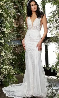 Wedding Dresses shop online 14 Jovani Bridal - JB07385 Embroidered Lace Sheath Bridal Gown