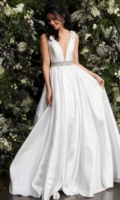 Jovani Bridal - JB2491 Sleeveless Beaded Waist Bridal Gown -Wedding Dresses shop online jovani bridal jb2491 sleeveless beaded waist bridal gown bridal dresses 28325737168979