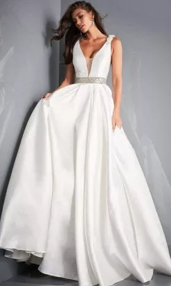 Jovani Bridal - JB2491 Sleeveless Beaded Waist Bridal Gown -Wedding Dresses shop online jovani bridal jb2491 sleeveless beaded waist bridal gown bridal dresses 28325737201747