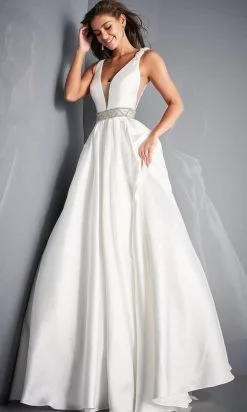 Jovani Bridal - JB2491 Sleeveless Beaded Waist Bridal Gown -Wedding Dresses shop online jovani bridal jb2491 sleeveless beaded waist bridal gown bridal dresses 28325737300051