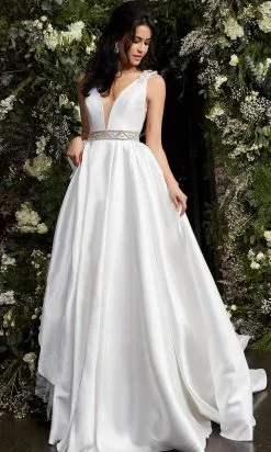 Jovani Bridal - JB2491 Sleeveless Beaded Waist Bridal Gown -Wedding Dresses shop online jovani bridal jb2491 sleeveless beaded waist bridal gown bridal dresses 28325737365587