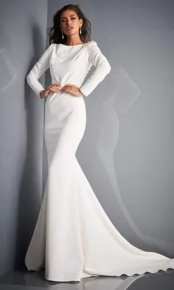 Jovani Bridal - JB2508 Long Sleeve Cutout Back Bridal Gown -Wedding Dresses shop online jovani bridal jb2508 long sleeve cutout back bridal gown bridal dresses 28325789204563