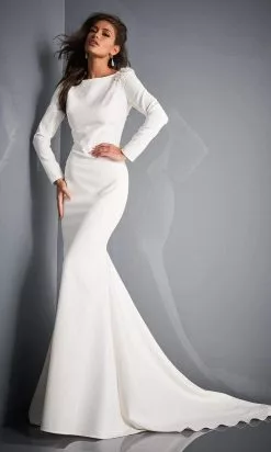 Jovani Bridal - JB2508 Long Sleeve Cutout Back Bridal Gown -Wedding Dresses shop online jovani bridal jb2508 long sleeve cutout back bridal gown bridal dresses 28325789368403