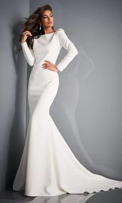 Jovani Bridal - JB2508 Long Sleeve Cutout Back Bridal Gown -Wedding Dresses shop online jovani bridal jb2508 long sleeve cutout back bridal gown bridal dresses 28325789433939