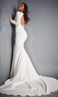 Jovani Bridal - JB2508 Long Sleeve Cutout Back Bridal Gown -Wedding Dresses shop online jovani bridal jb2508 long sleeve cutout back bridal gown bridal dresses 28325789499475