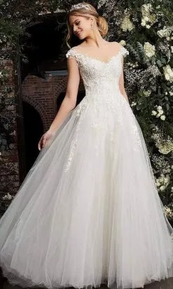 Jovani Bridal - JB67209 Floral Appliqued Tulle A-Line Gown -Wedding Dresses shop online jovani bridal jb67209 floral appliqued tulle a line gown bridal dresses 28326184681555